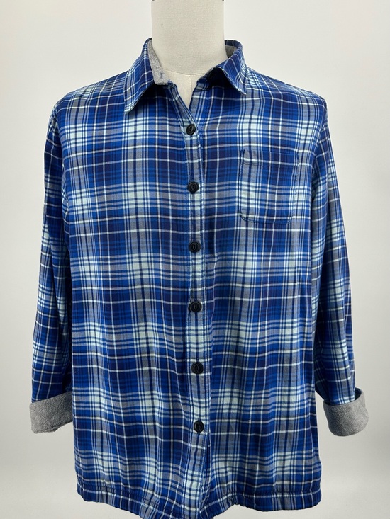 L.L. Bean Tops - Women’s LL Bean blue white plaid fleece lined cotton flannel shirt jacket Large